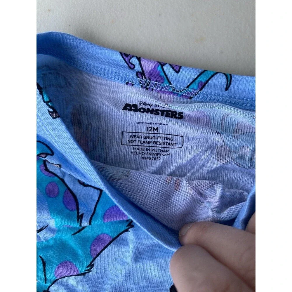 Disney Monsters Inc Bamboo Pajamas 2PC Set 12M Mike Sulley Boo Blue Viscose NWT